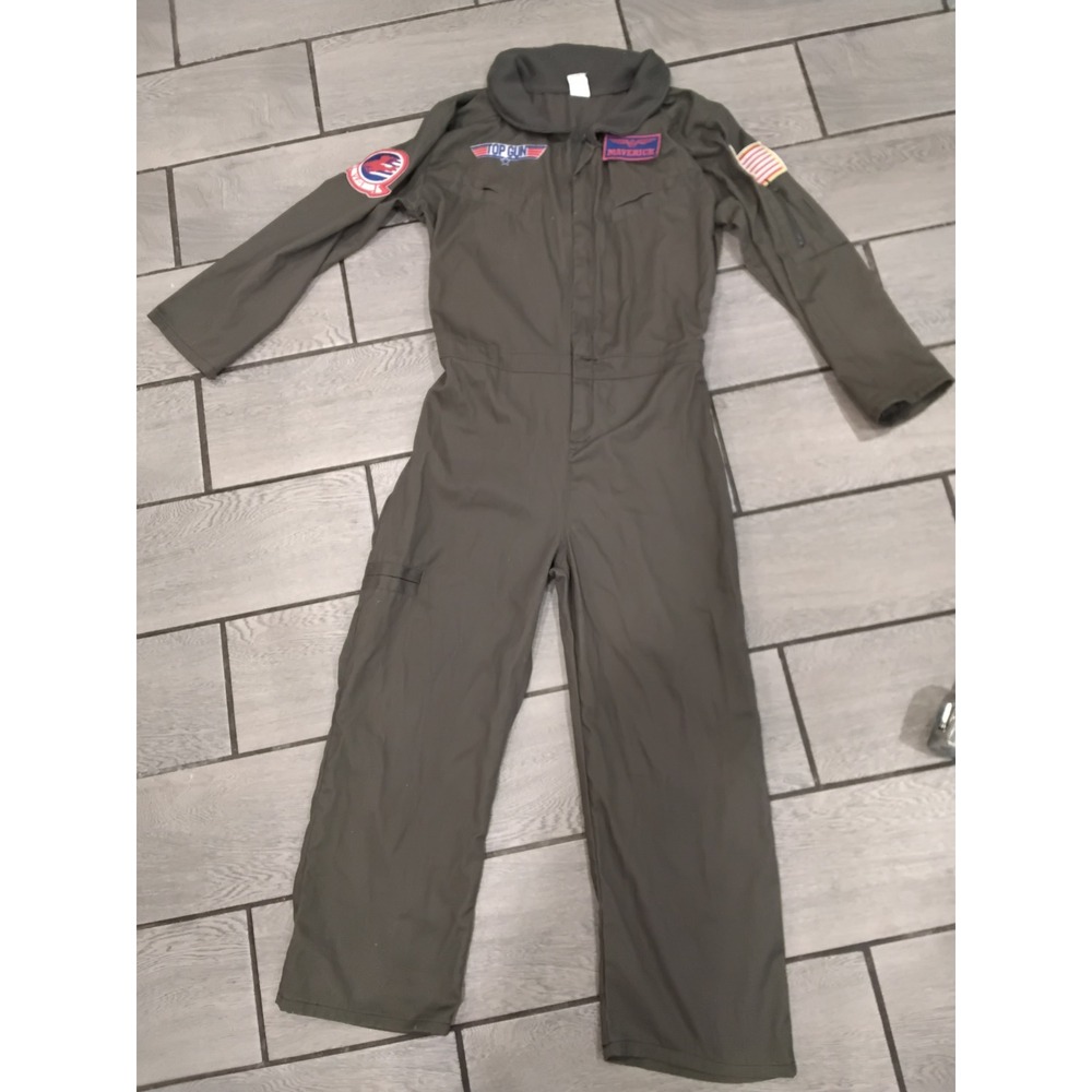 Top Gun Maverick Flight Suit Costume Olive Green Jumpsuit Patches Mens Small